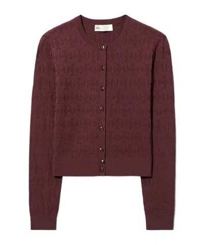 Tory Burch T Monogram Jacquard Cardigan In Mahogany