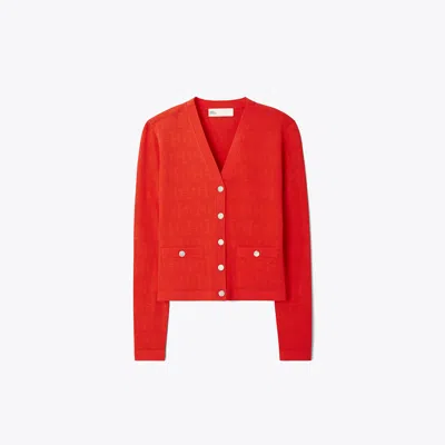 Tory Burch T Monogram Jacquard Cardigan In Red