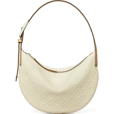 Tory Burch T-monogram Jacquard Crescent Shoulder Bag In White