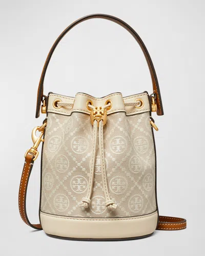 Tory Burch T-monogram Jacquard Mini Bucket Bag In Ivory