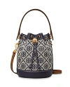 Tory Burch T Monogram Jacquard Mini Bucket Bag In Tory Navy/rolled Brass
