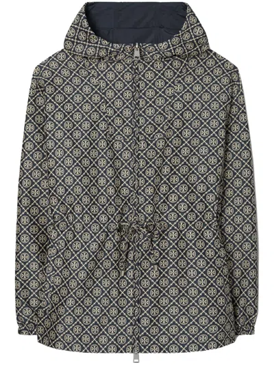 Tory Burch T Monogram-jacquard Reversible Anorak In Blue