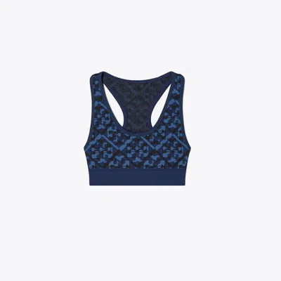 Tory Burch T Monogram Jacquard Seamless Bra In Dark Blue Prismatic T Monogram