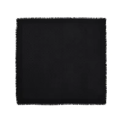 Tory Burch Fringed Edge Black Silk-cotton Blend Square Scarf