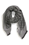 Tory Burch T-monogram Jacquard Wool & Silk Square Scarf In Washed Gray