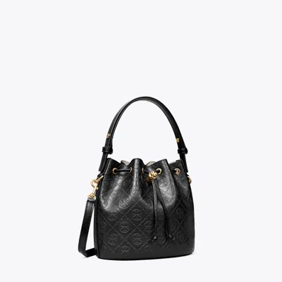 Tory Burch T Monogram Leather Bucket Bag In Black