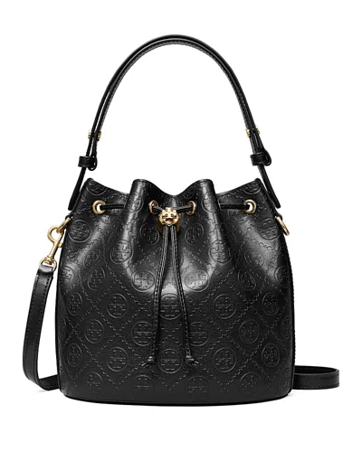 Tory Burch T Monogram Leather Bucket Bag In Black