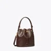 Tory Burch T Monogram Leather Bucket Bag In Deep Maroon