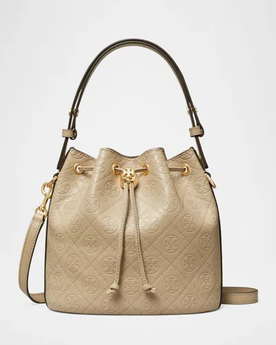 Tory Burch T Monogram Leather Bucket Bag In Fresh Clay