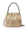 Tory Burch Mini T Monogram Leather Bucket Bag In Nude