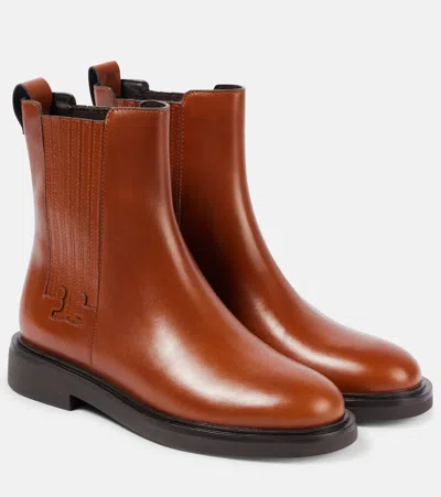 Tory Burch T Monogram Leather Chelsea Boots In Brown