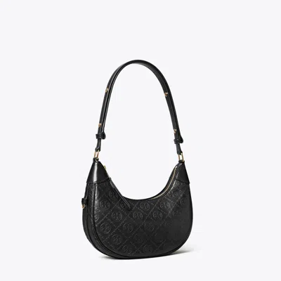 Tory Burch T Monogram Leather Crescent Bag In Black