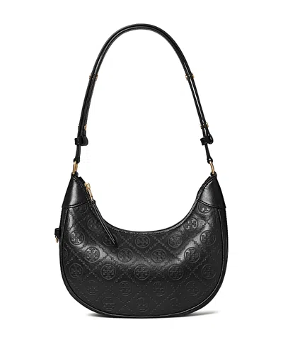 TORY BURCH T MONOGRAM LEATHER CRESCENT BAG