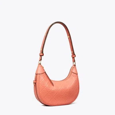 Tory Burch T Monogram Leather Crescent Bag In Coral Crush