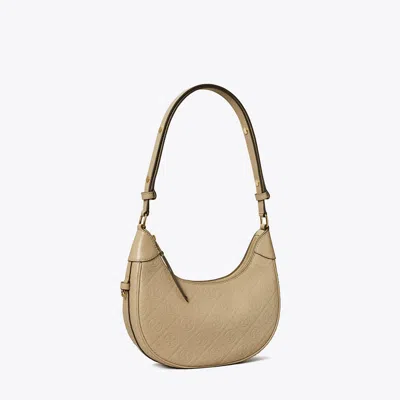 Tory Burch T Monogram Leather Crescent Bag In Fresh Clay