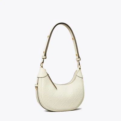 Tory Burch T Monogram Leather Crescent Bag In Neutral