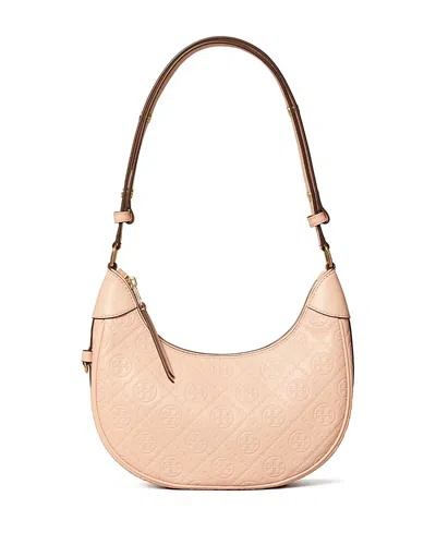 Tory Burch T Monogram Leather Crescent Bag In Pink Sea