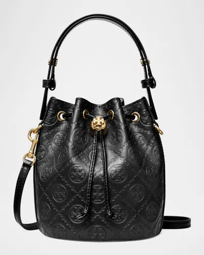 Tory Burch T Monogram Leather Mini Bucket Bag In Black
