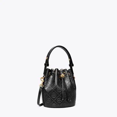 Tory Burch T Monogram Leather Mini Bucket Bag In Black