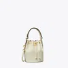 Tory Burch T Monogram Leather Mini Bucket Bag In White