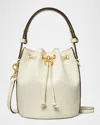 Tory Burch T Monogram Leather Mini Bucket Bag In Light Cream