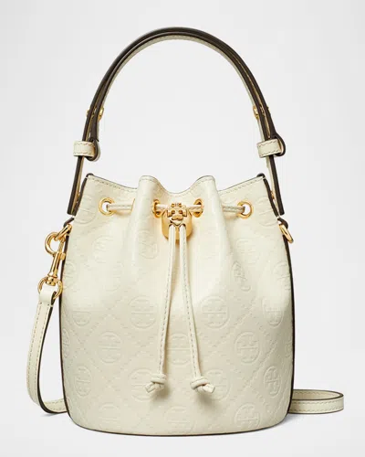 Tory Burch T Monogram Leather Mini Bucket Bag In Light Cream