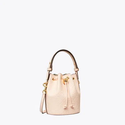 Tory Burch T Monogram Leather Mini Bucket Bag In Pink Sea