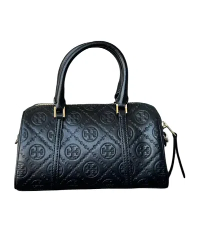 Tory Burch T Monogram Leather Petite Barrel Bag In Black
