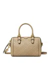 Tory Burch Petite T Monogram Leather Barrel Bag In Fresh Clay/gold