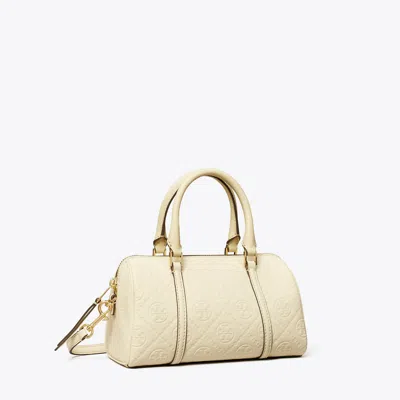 Tory Burch T Monogram Leather Petite Barrel Bag In Light Cream