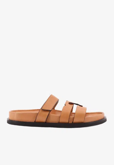 Tory Burch Ines Brown Sandals With Strap And Logo Band In Leather Woman