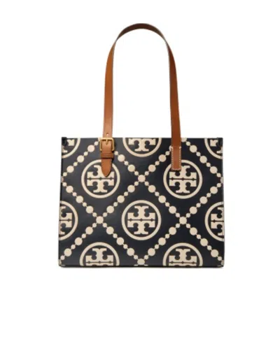 Tory Burch T Monogram Leather Tote Bag In Black