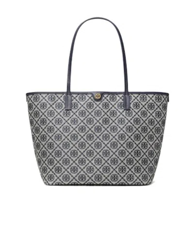 Tory Burch T Monogram Leather Tote Bag In Gray
