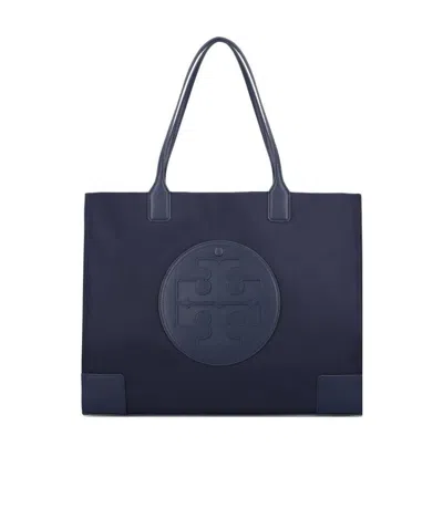 Tory Burch T Monogram Leather-trim Tote In Blue