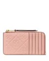 Tory Burch T Monogram Debossed Zip Card Case In Blush