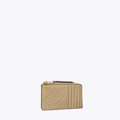 Tory Burch T Monogram Leather Zip Card Case In Neutral