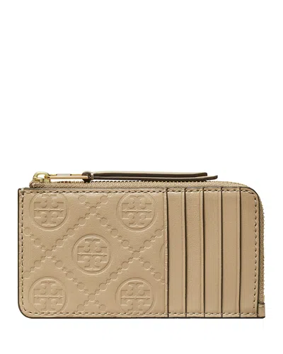 Tory Burch T Monogram Leather Zip Card Case In Fresh Clay