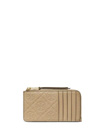 Tory Burch T-monogram Leather Zip Card Holder In Brown