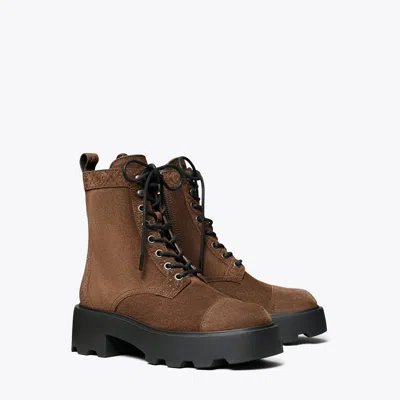 Tory Burch T Monogram Lug Ankle Boot In Brown