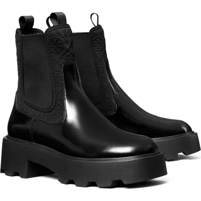 Tory Burch T Monogram Lug Sole Chelsea Boot In Black