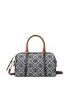 Tory Burch Petite T Monogram Jacquard Barrel Bag In Navy