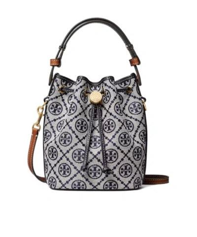 Tory Burch T Monogram Mini Bucket Bag In White