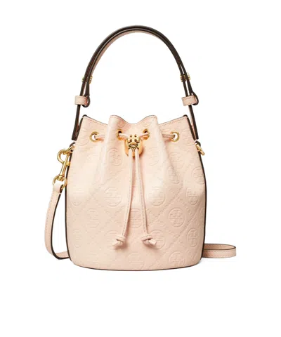 Tory Burch T Monogram Mini Bucket Bag In Nude