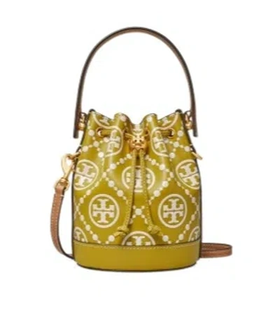 Tory Burch T Monogram Mini Embossed Bucket Bag In Brown