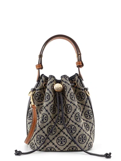 Tory Burch T Monogram Mini Jacquard Fabric Bucket Bag In Blue