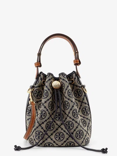 Tory Burch T Monogram Mini Jacquard Fabric Bucket Bag In Sand