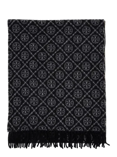 Tory Burch T Monogram Oblong Scarf In Black