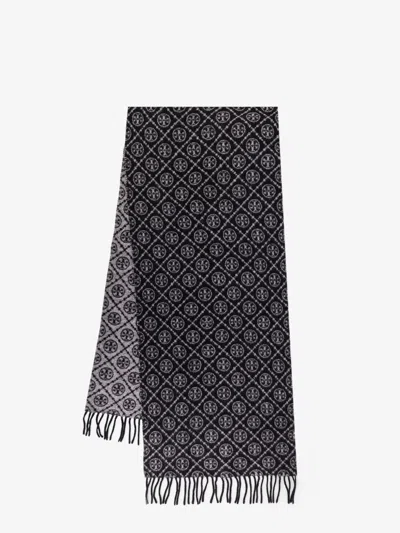 Tory Burch T Monogram Oblong Wool And Cashmere Scarf In Black