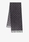 Tory Burch T Monogram Oblong Wool-blend Scarf In Gray