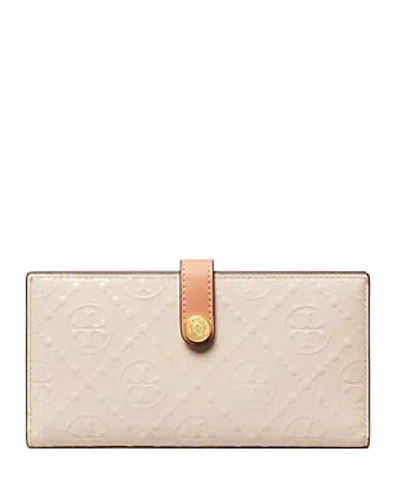 Tory Burch T Monogram Patent Embossed Leather Slim Zip Wallet In Light Cream/gold
